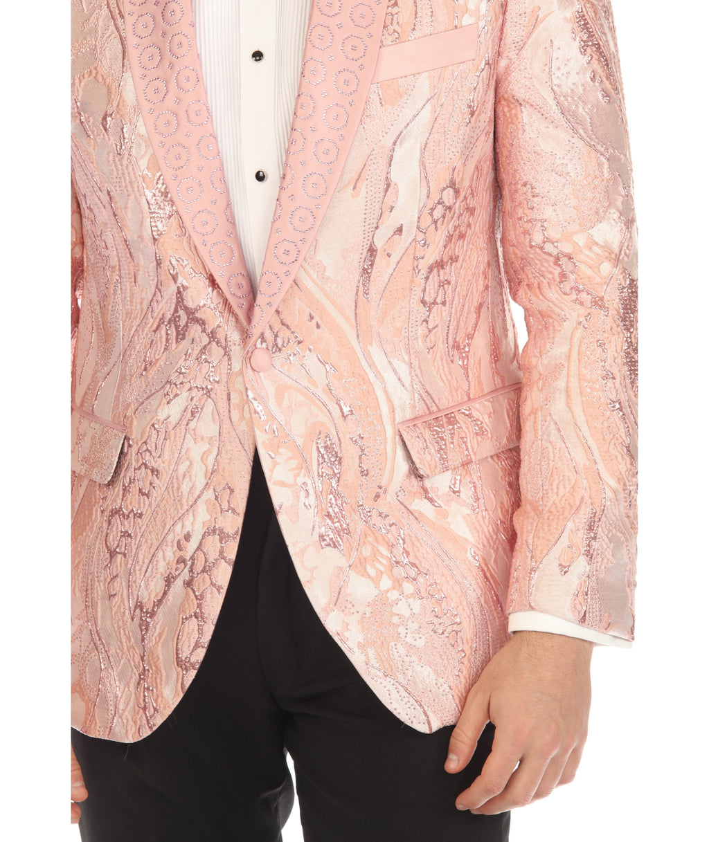 Cosmopolitan Pink Men's Shawl Collar Tuxedo 1 Button 2 Vent Slim Fit Blazer