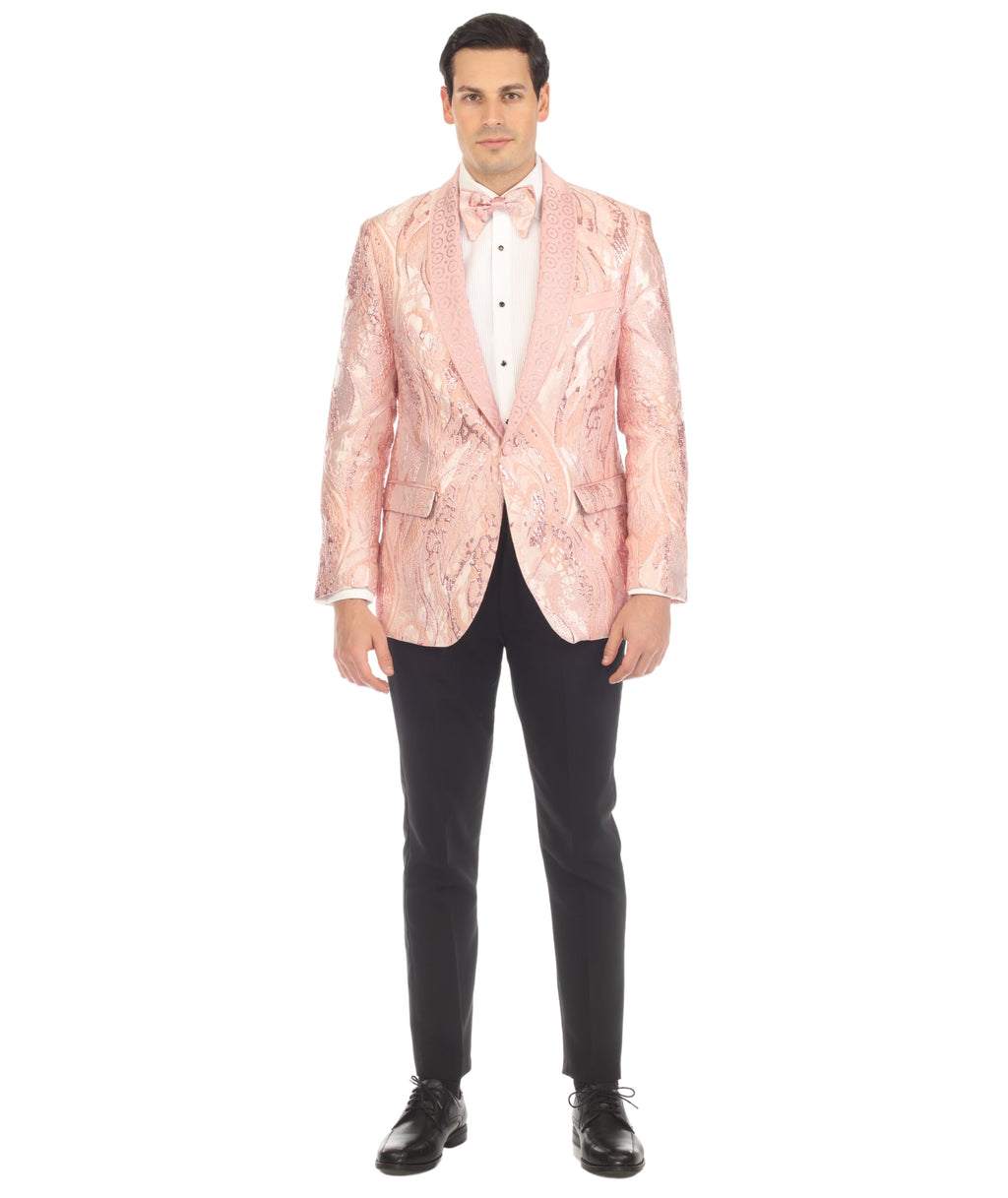Cosmopolitan Pink Men's Shawl Collar Tuxedo 1 Button 2 Vent Slim Fit Blazer