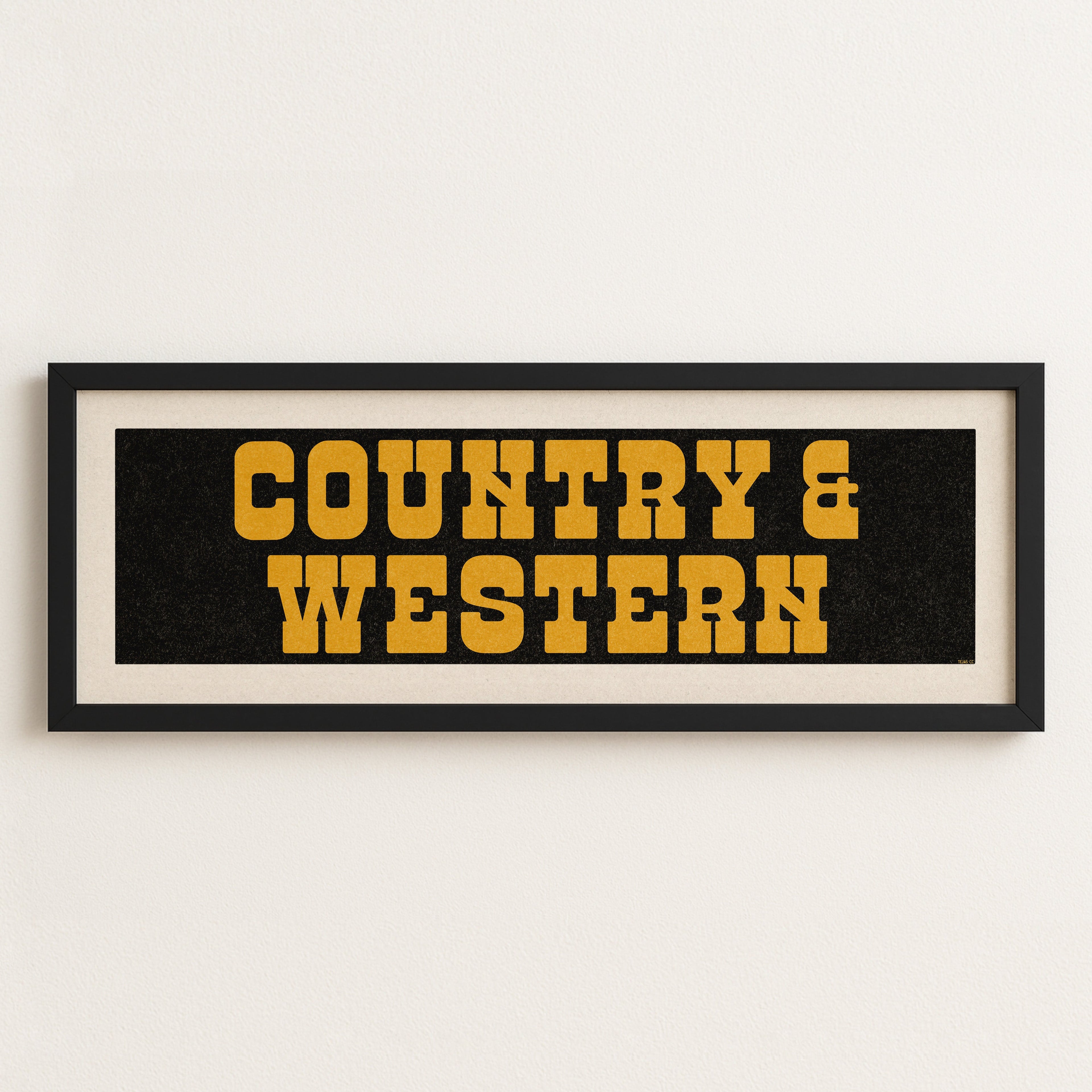 Framed COUNTRY & WESTERN Sign Black & Gold Art Print