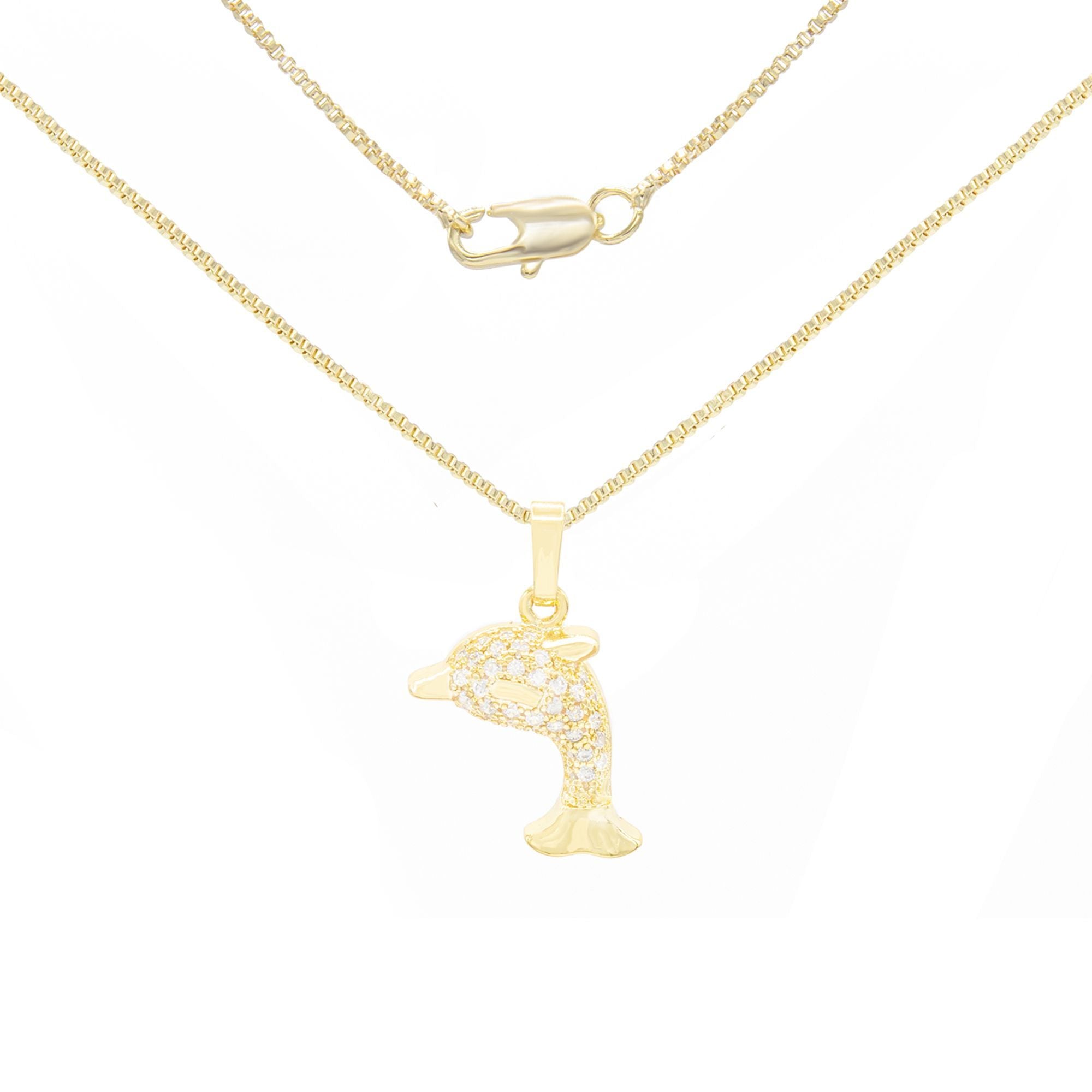 Whale Cubic Zirconia Pendant With 14K Gold Filled Necklace Set