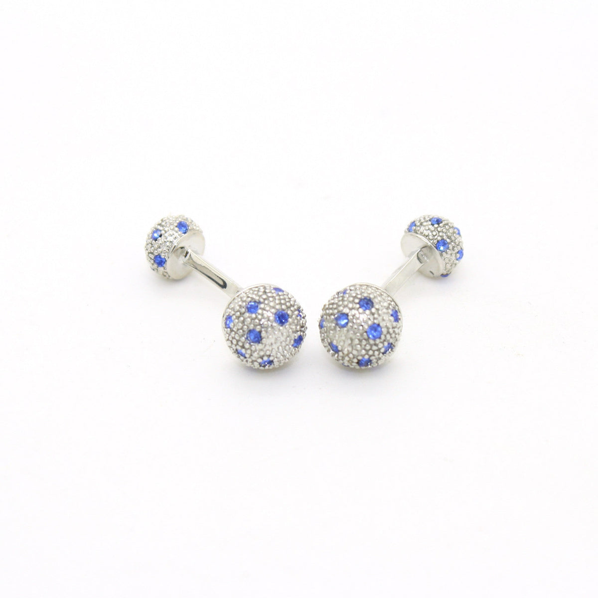 Silvertone Ball Gemstone Cuff Links With Jewelry Box