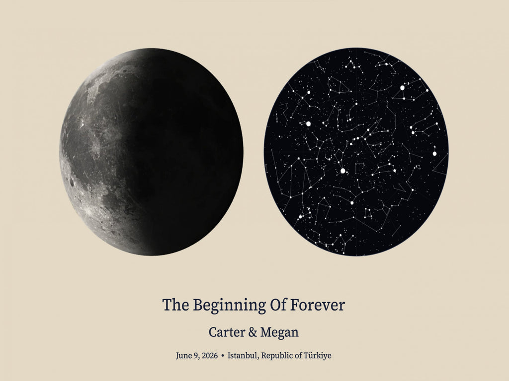 Moon and Stars Canvas Print, Personalized Moon Phase and Star Map Art