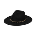 Women's Faux Felt Fedora W/ Gold Chain Trim