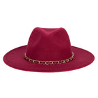 Women's Faux Felt Fedora W/ Gold Chain Trim
