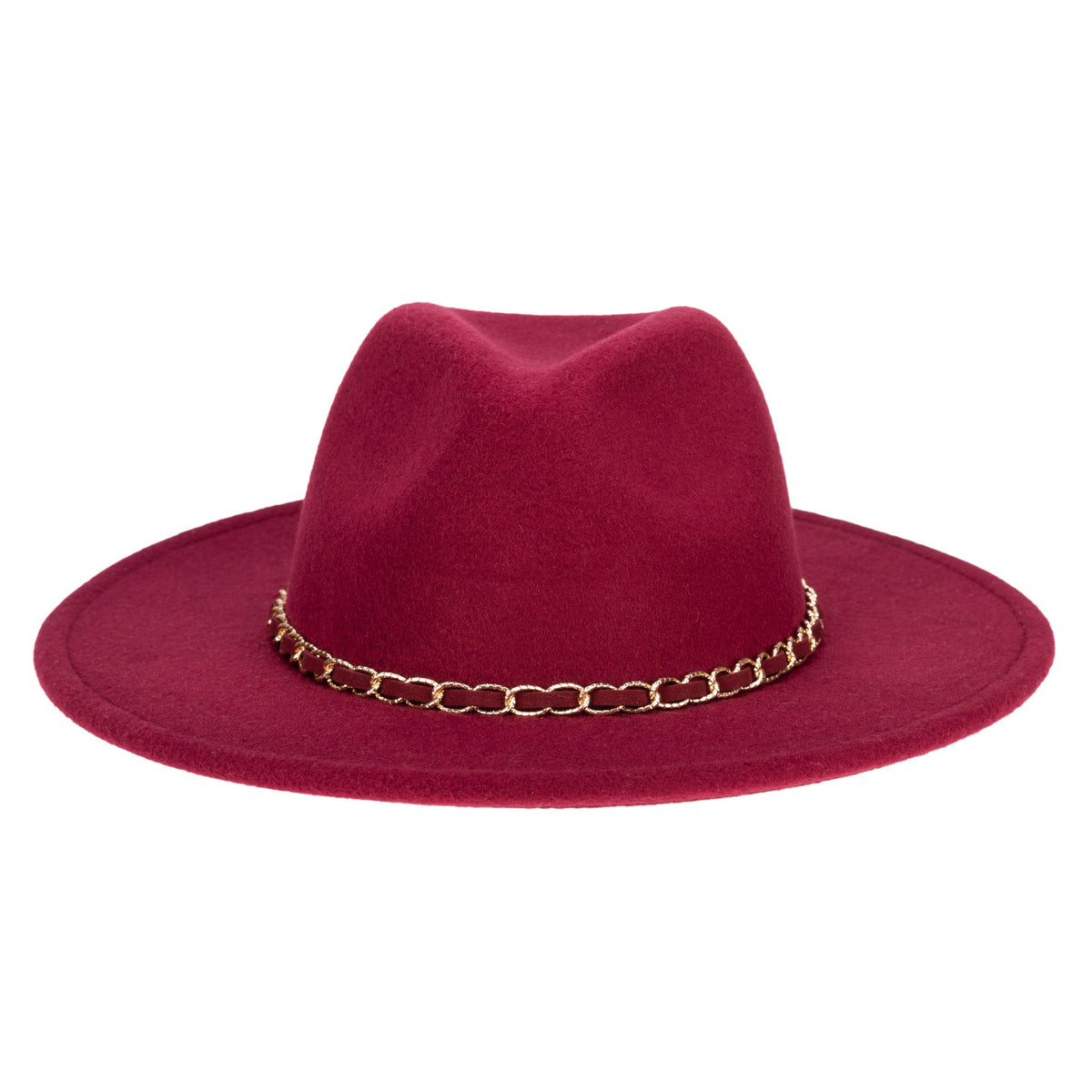 Women's Faux Felt Fedora W/ Gold Chain Trim