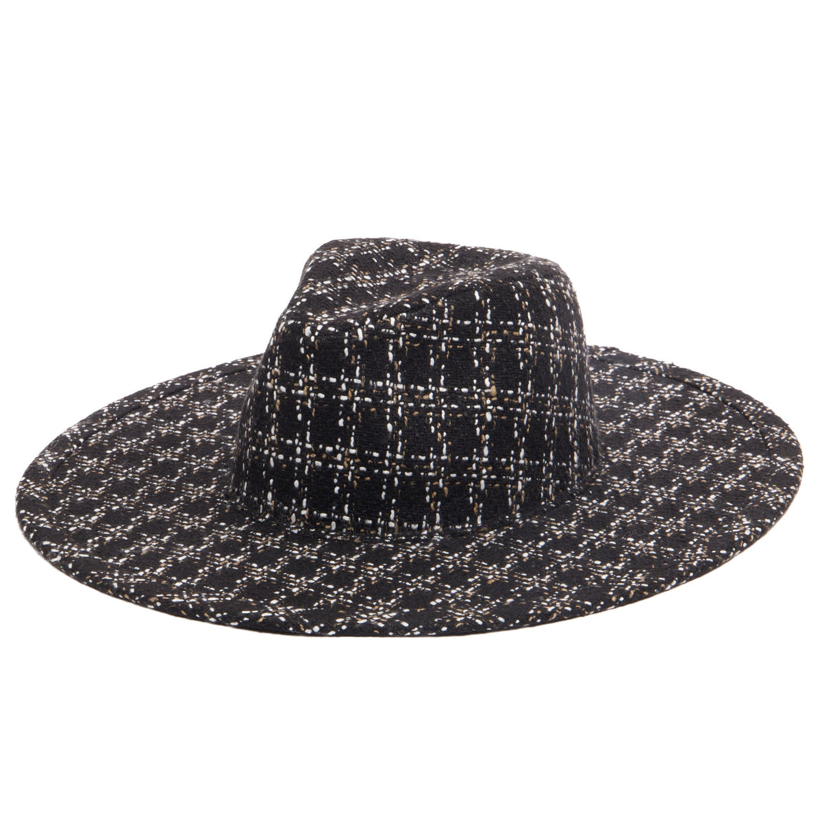 Aria - Wide Brim Fedora with Textured Mixed Tweed Fabric