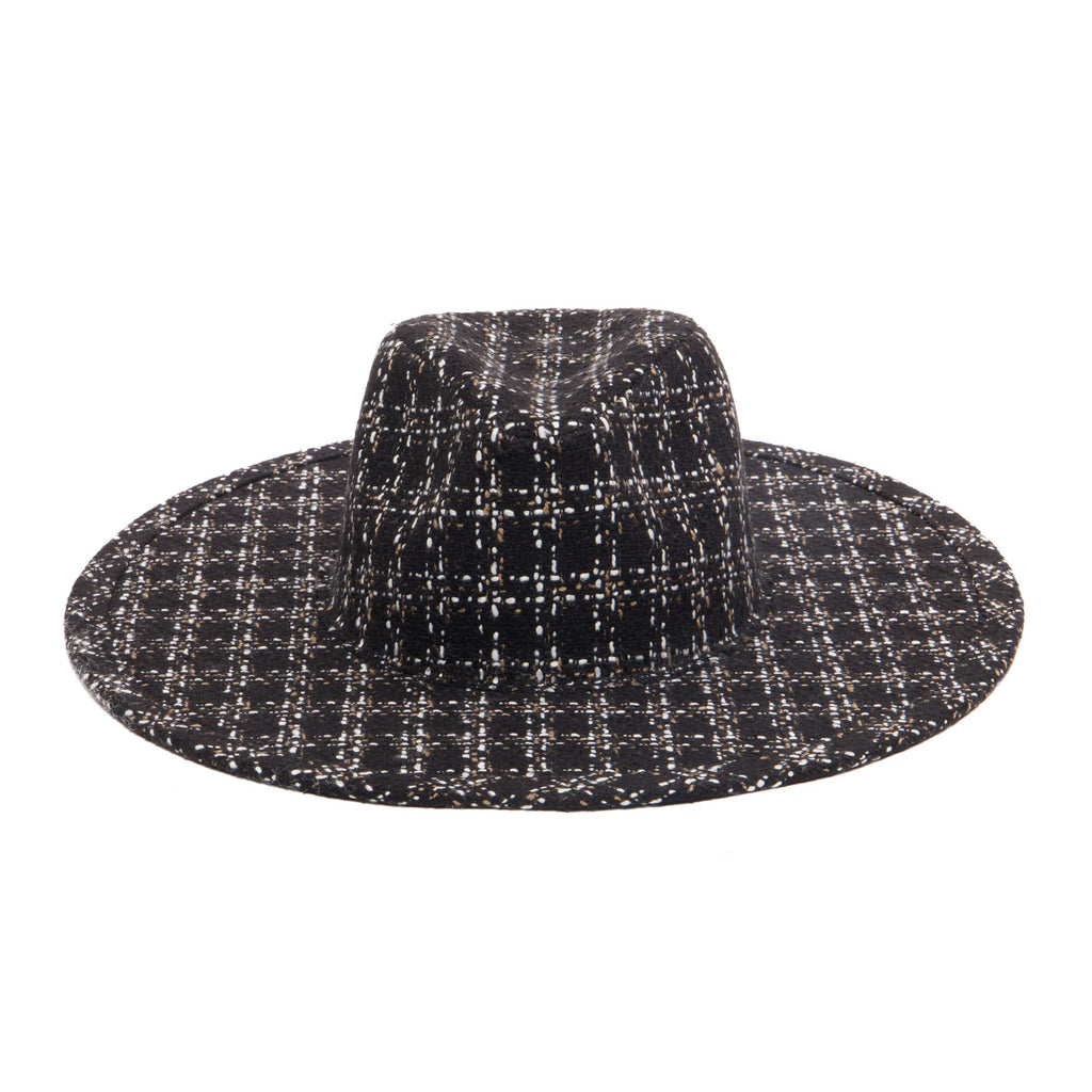 Aria - Wide Brim Fedora with Textured Mixed Tweed Fabric