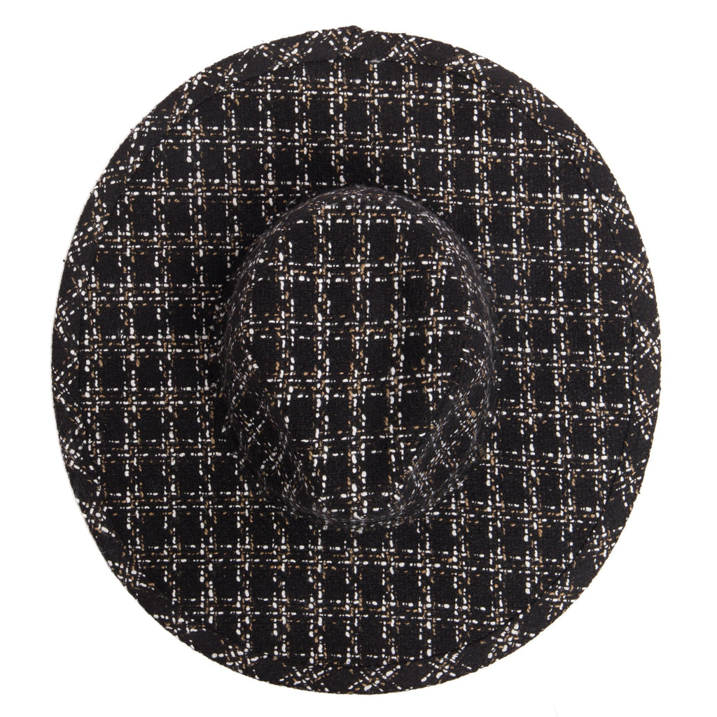 Aria - Wide Brim Fedora with Textured Mixed Tweed Fabric
