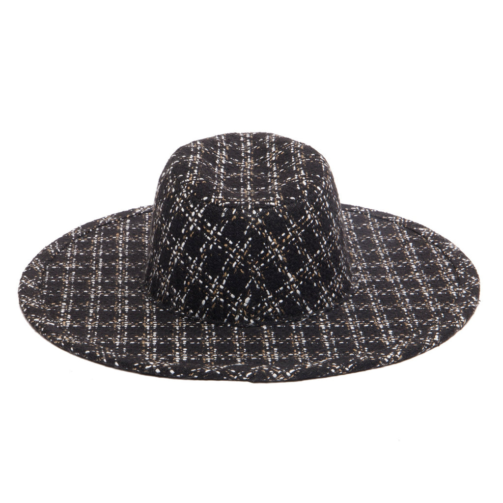 Aria - Wide Brim Fedora with Textured Mixed Tweed Fabric