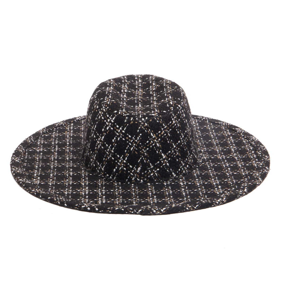 Aria - Wide Brim Fedora with Textured Mixed Tweed Fabric