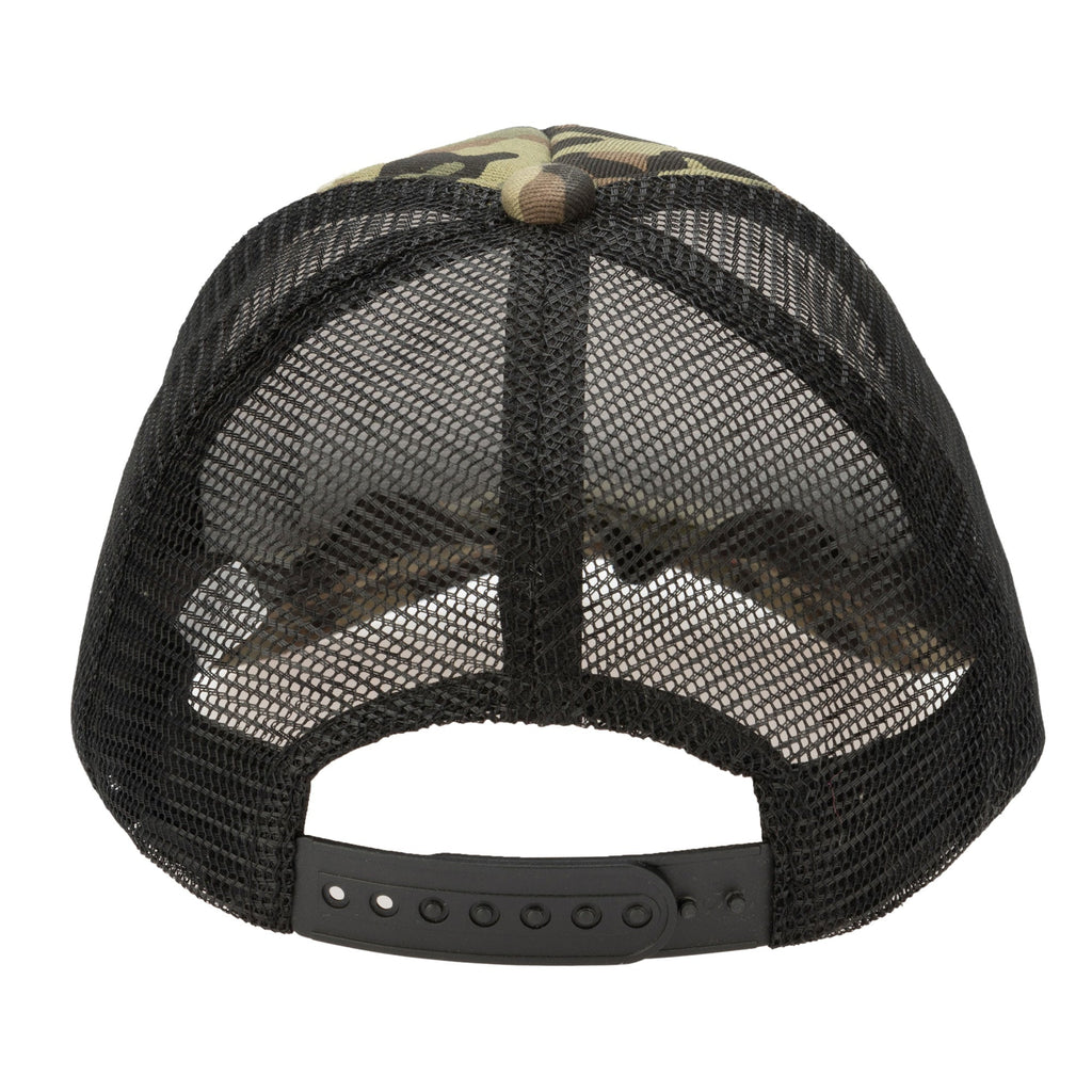Camo Cut & Sew Trucker Hat with All Over Camo Print and Mesh Backing