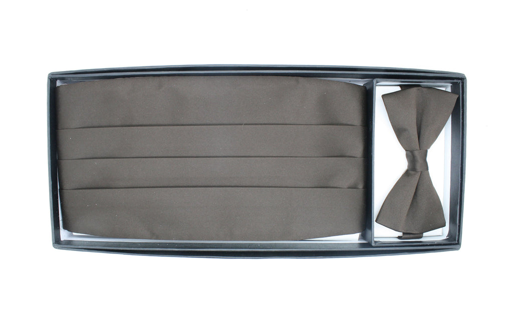 Men's Brown Satin Cummerbund & Bow Tie Set – Adjustable Tuxedo Set