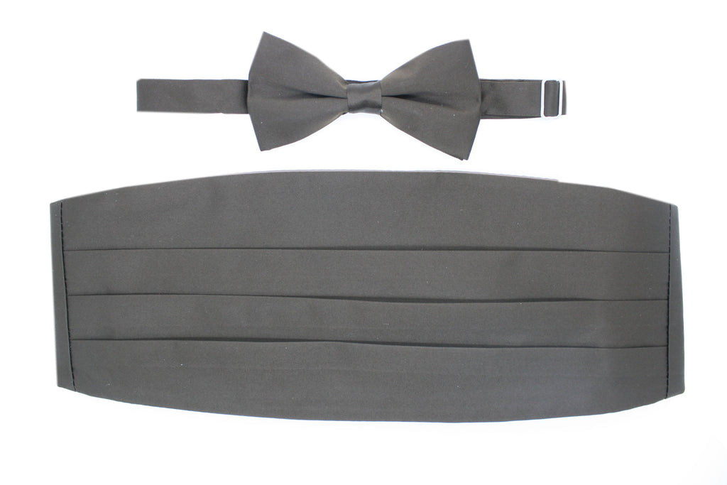 Men's Brown Satin Cummerbund & Bow Tie Set – Adjustable Tuxedo Set