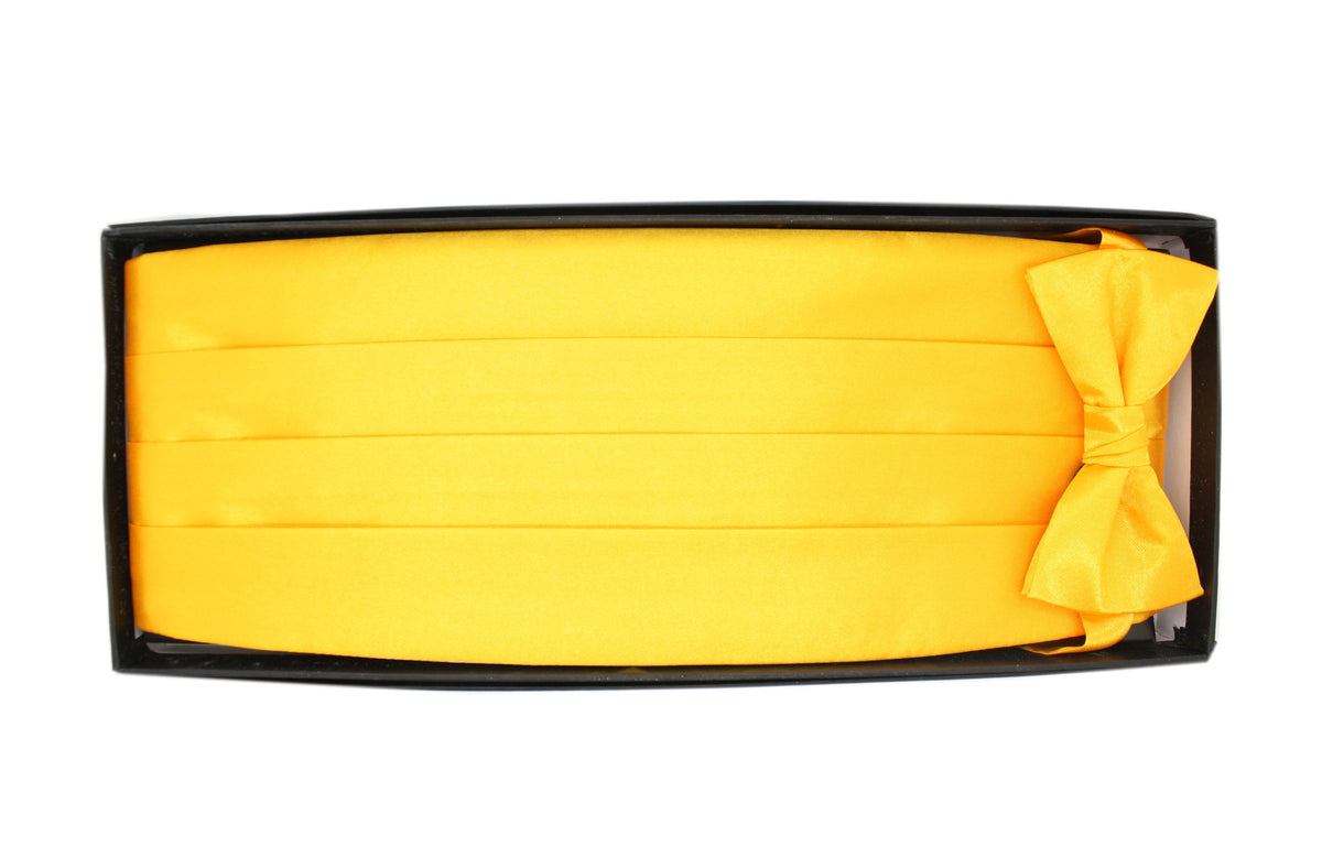 Men's Yellow Satin Cummerbund & Bow Tie Set – Adjustable Tuxedo Set