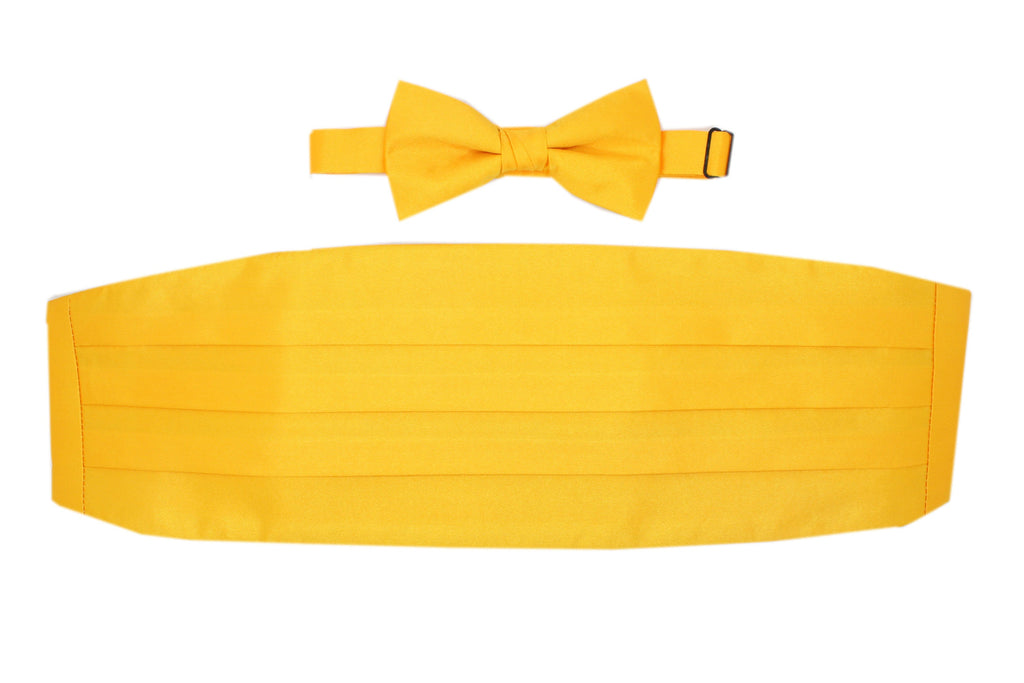 Men's Yellow Satin Cummerbund & Bow Tie Set – Adjustable Tuxedo Set