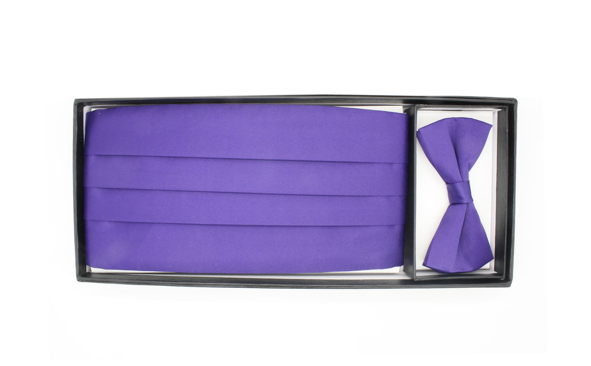 Men's Purple Satin Cummerbund & Bow Tie Set – Adjustable Tuxedo Set