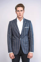 Striped Dark Grey Slim-Fit Blazer - Wessi