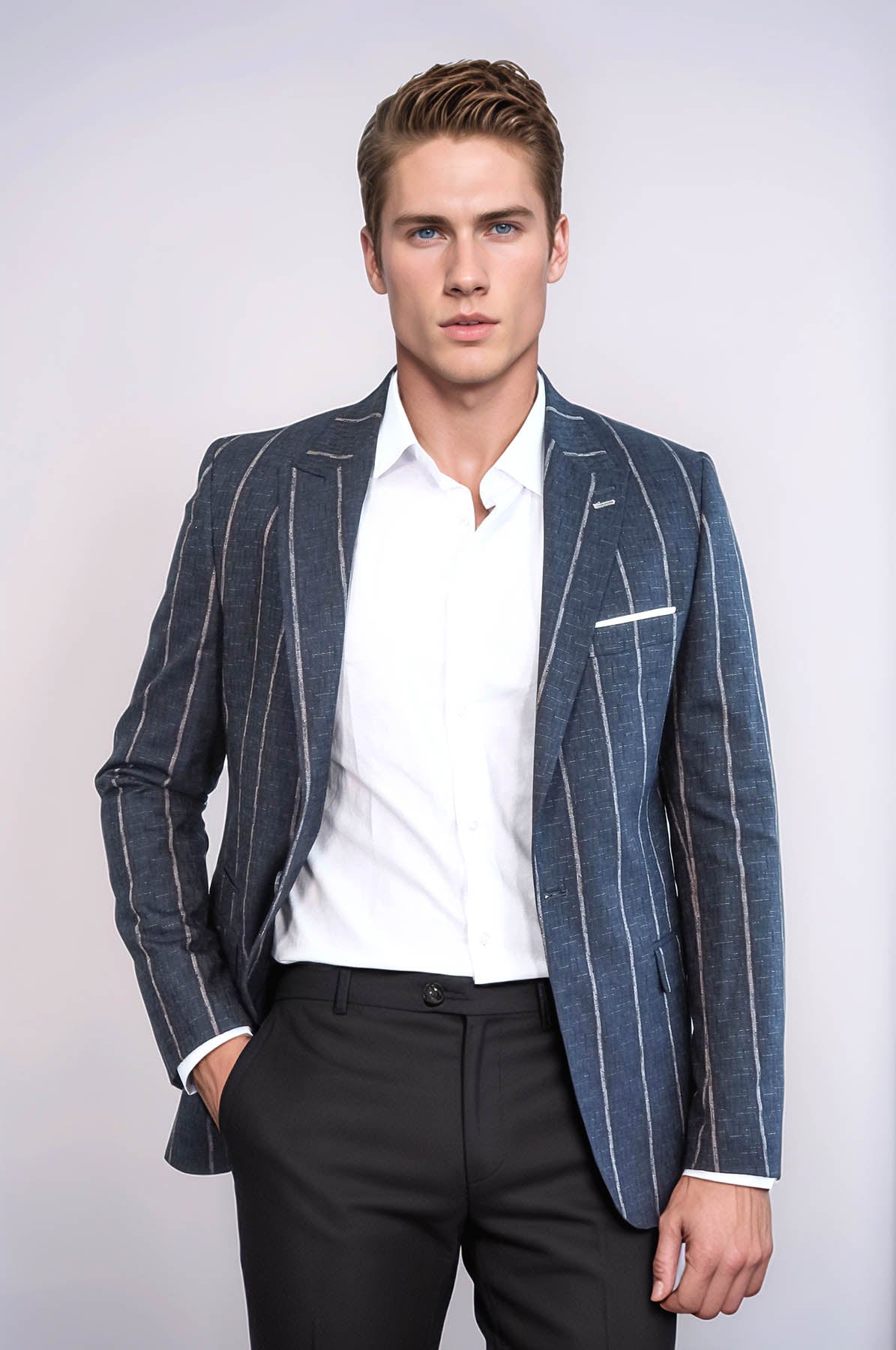 Striped Dark Grey Slim-Fit Blazer - Wessi