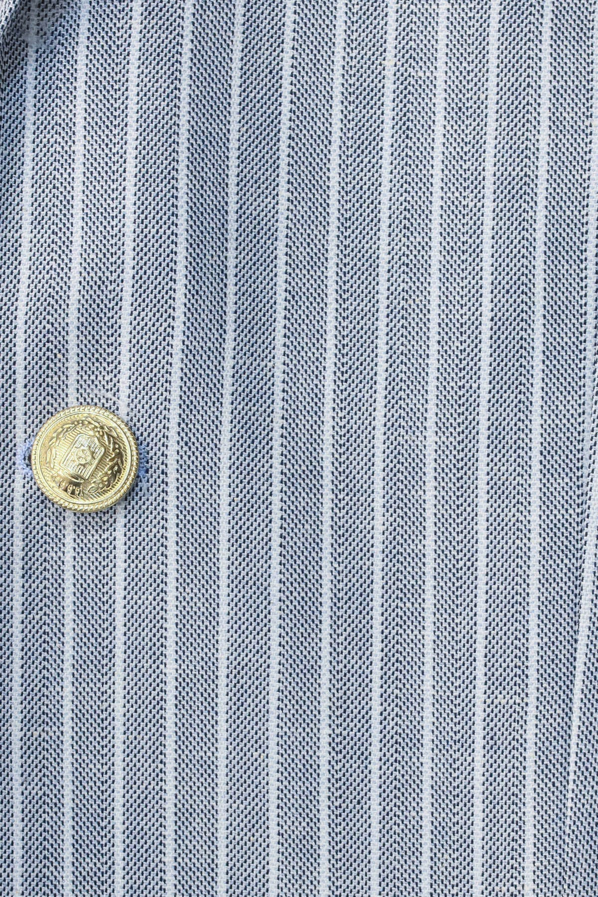 Light Blue Striped Linen Gold Metal Button Slim Fit Men's Blazer Jacket - Wessi