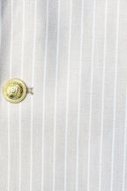Cream Striped Linen Gold Metal Button Slim Fit Men's Blazer Jacket - Wessi