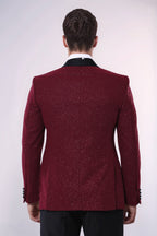 Burgundy Shawl Lapel Sparkly Men Tuxedo Jacket - Wessi