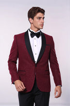 Burgundy Shawl Lapel Sparkly Men Tuxedo Jacket - Wessi