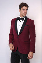 Burgundy Shawl Lapel Sparkly Men Tuxedo Jacket - Wessi