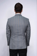 Striped Slim Fit Men Grey Blazer - Wessi