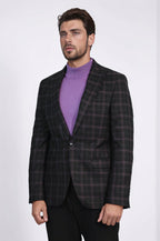 Checked Black Burgundy Men Blazer - Wessi