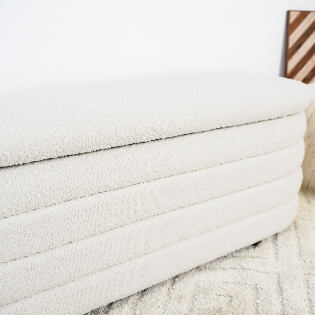 Cabana White Boucle Bench w/Storage
