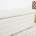 Cabana White Boucle Bench w/Storage