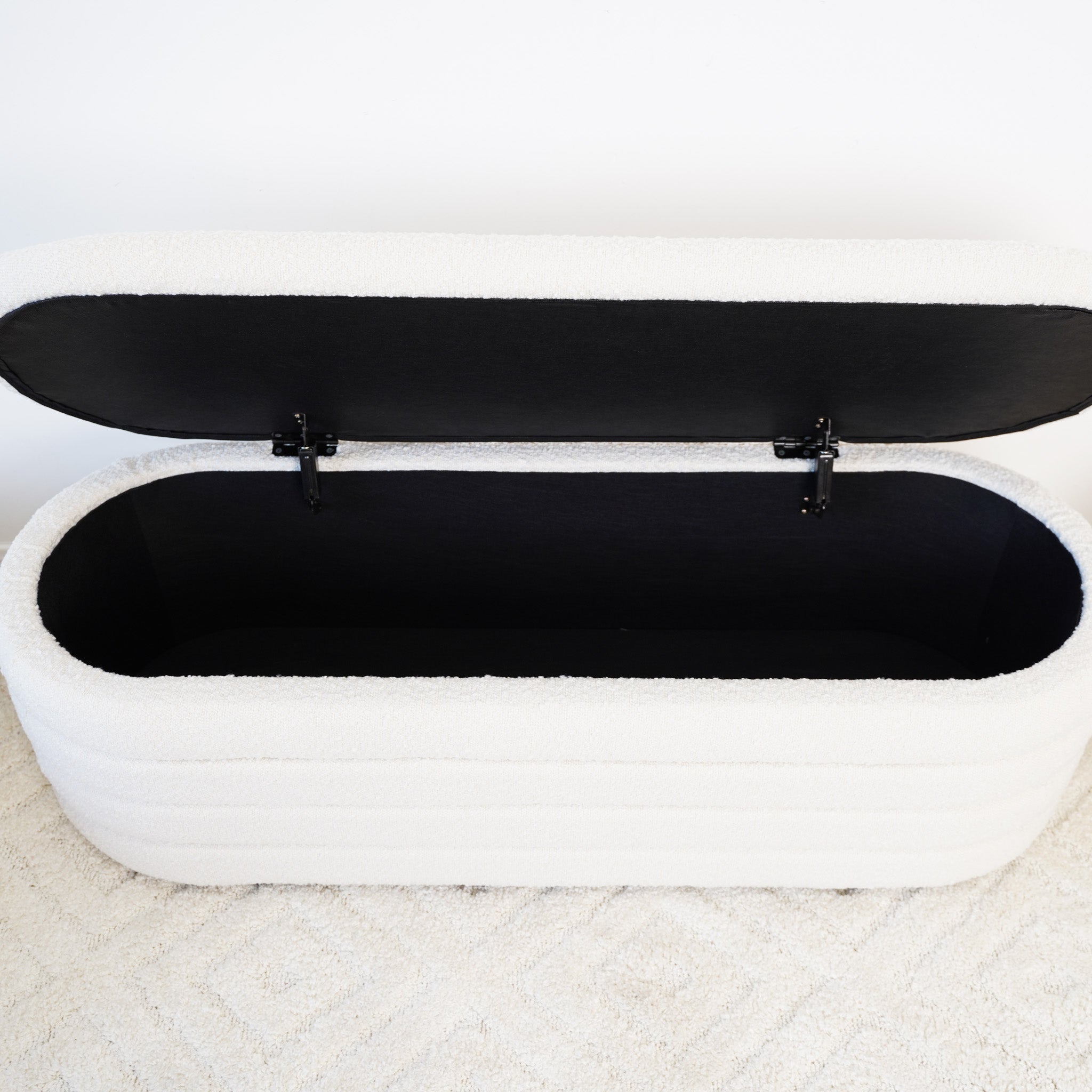 Cabana White Boucle Bench w/Storage