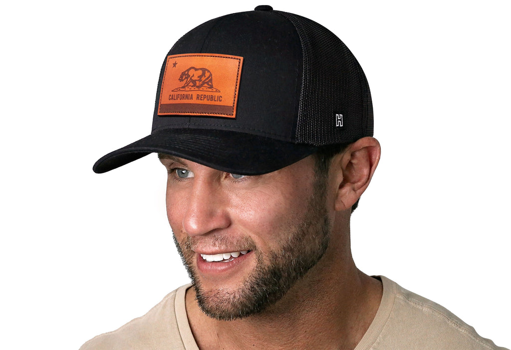 California Flag Trucker Hat  |  Leather CA Snapback