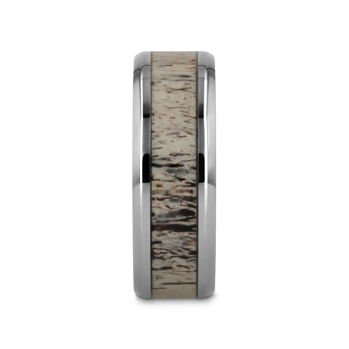 CARIBOU Polished Beveled Titanium Men's Wedding Band with Ombre Deer Antler Inlay - 8mm