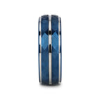 CARMEL Blue Ion Plated Tungsten Carbide Men's Ring With Faceted Center And Stepped Edges - 8mm