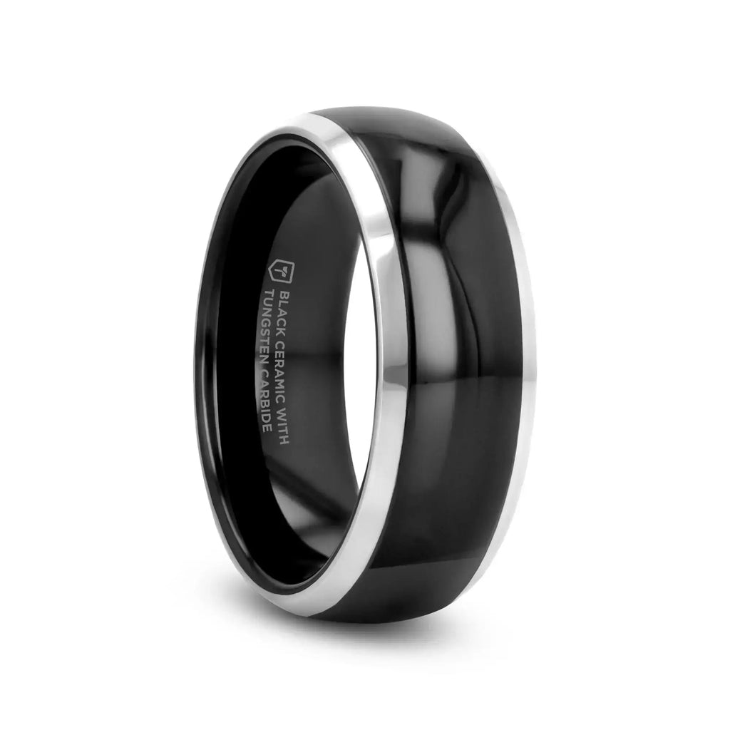 CARRERA Domed Black Ceramic and Tungsten Wedding Band, Comfort Fit — 6mm to 10mm
