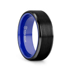 CASTOR Beveled Edges Black Titanium Ring with Brushed Center and Vibrant Blue Inside - 8mm