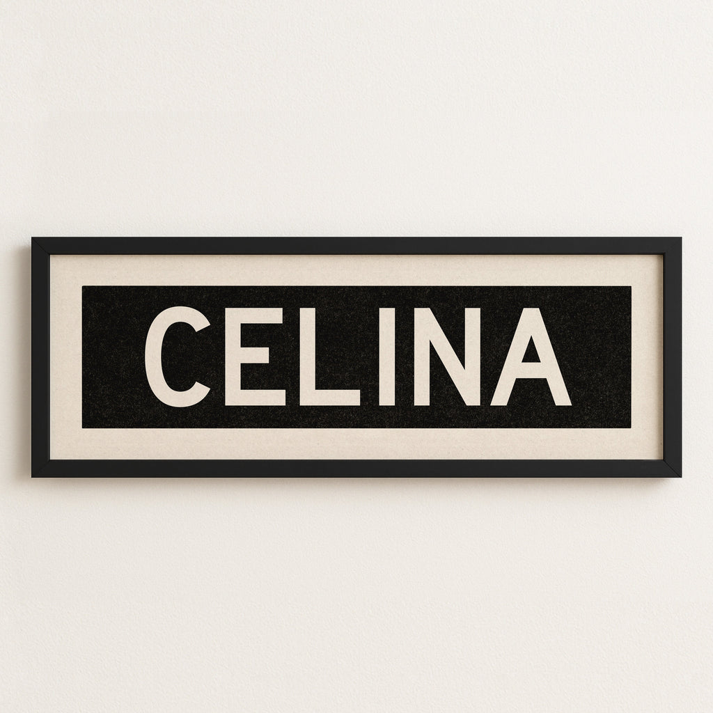 Framed Celina Bus Scroll Sign