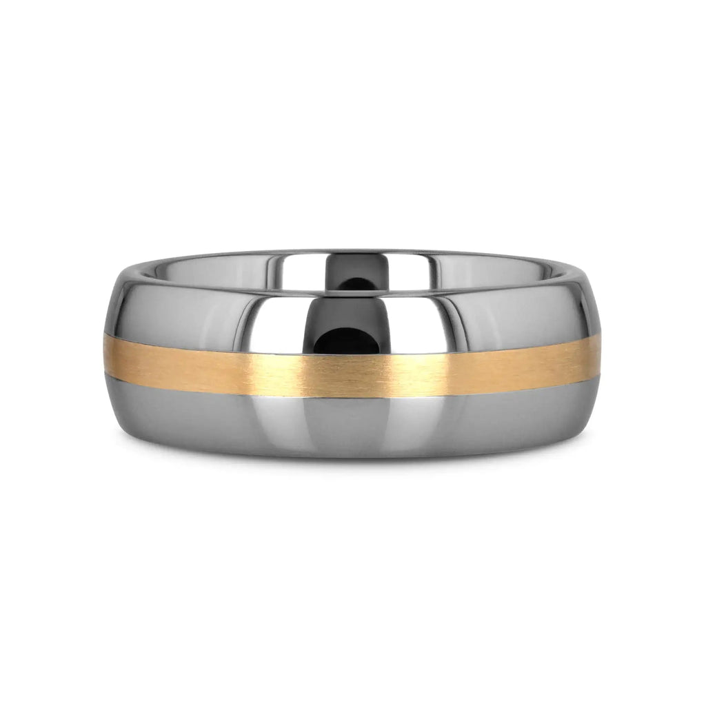 CENTURION 14K Gold Inlaid Domed Tungsten Ring 6mm or 8mm