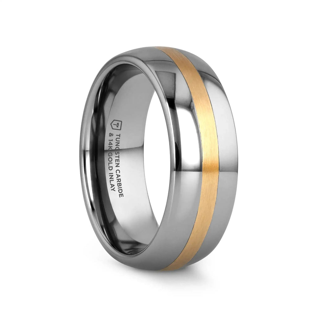 CENTURION 14K Gold Inlaid Domed Tungsten Ring 6mm or 8mm