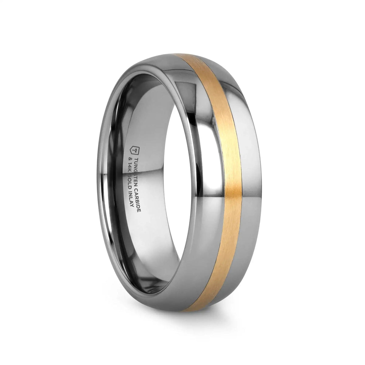CENTURION 14K Gold Inlaid Domed Tungsten Ring 6mm or 8mm