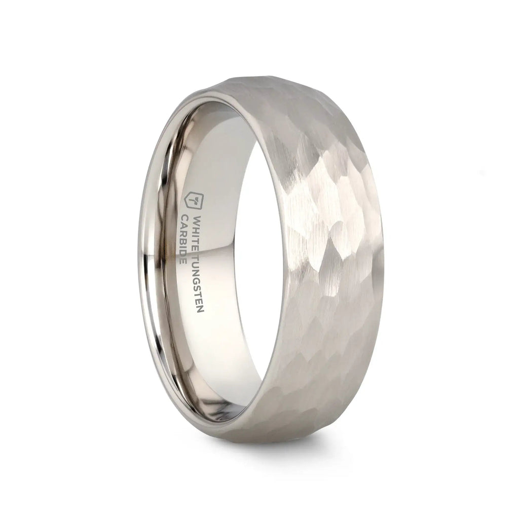 CHANDLER Domed Hammered Finish White Tungsten Ring - 6mm or 8mm