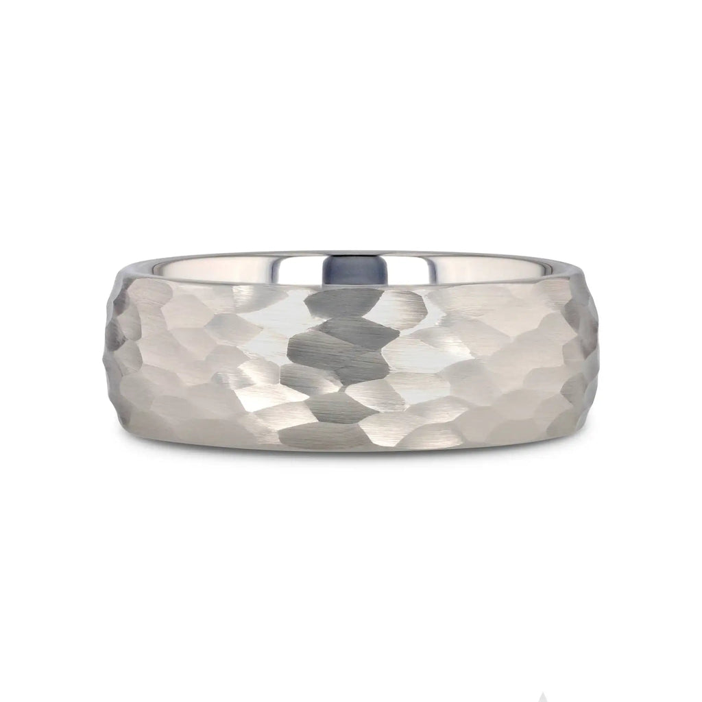 CHANDLER Domed Hammered Finish White Tungsten Ring - 6mm or 8mm