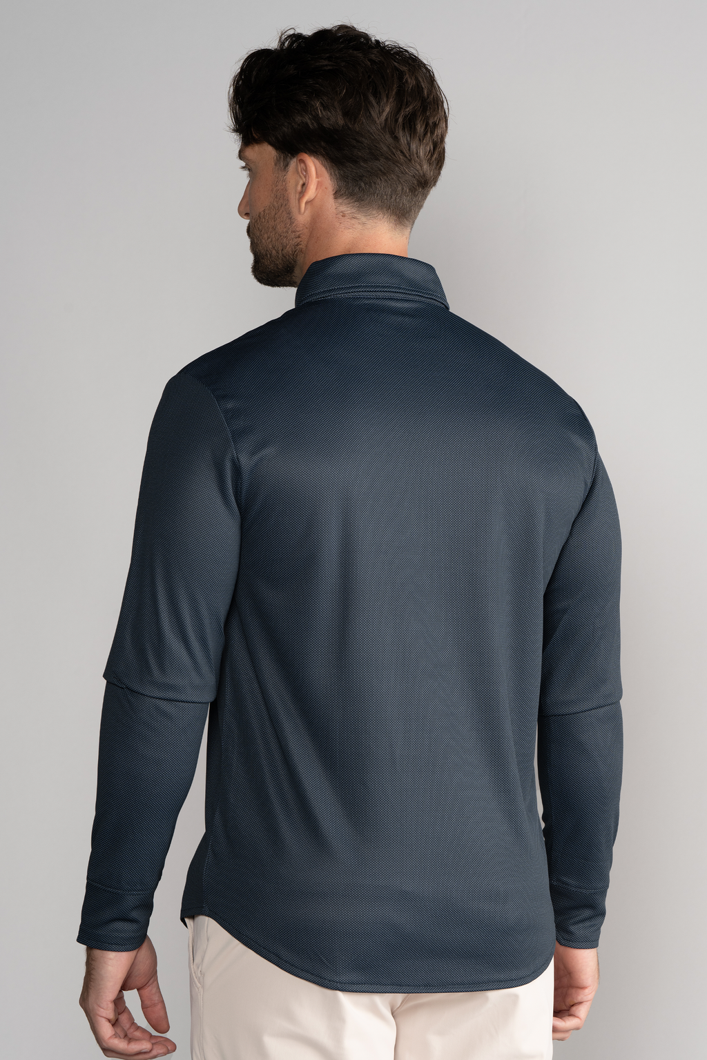 Long Sleeve Button Down Polo Dot // Charcoal