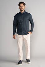 Long Sleeve Button Down Polo Dot // Charcoal