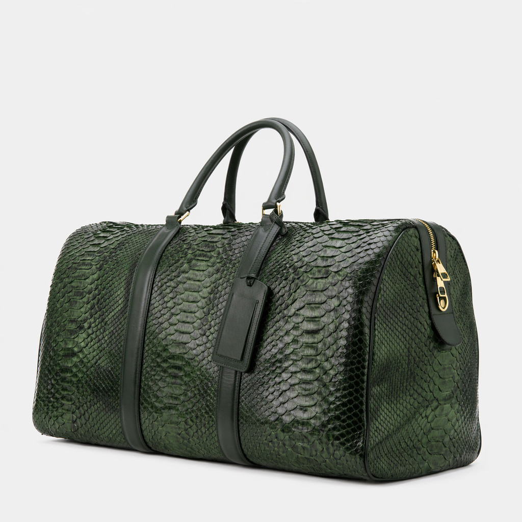 The Velar Green Hand-Painted Python Leather Weekender Bag