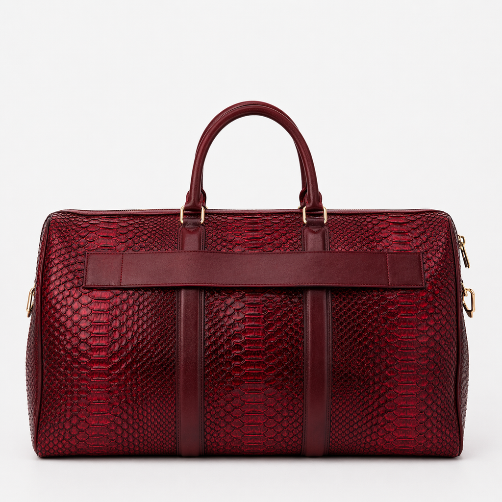 The Velar Burgundy Hand-Painted Python Leather Weekender Bag