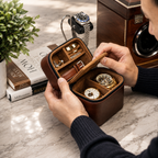 Watch and Jewelry Travel Case -  Coffee Brown Leather