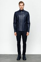 The Blanchard Navy Blue Leather Men Jacket