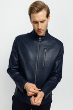 The Blanchard Navy Blue Leather Men Jacket